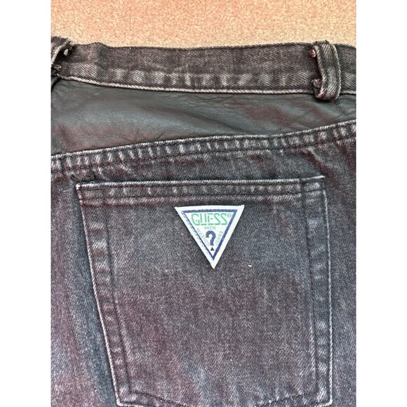 Vintage Guess 32x34 Georges Marciano Jeans Black Denim Leather Trim Yoke - Picture 9 of 11
